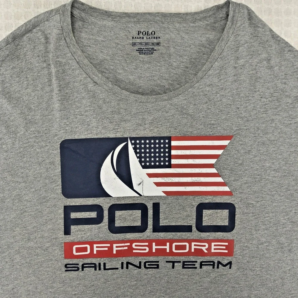 Polo Ralph Lauren Mens XXL Gray Offshore‎ Sailing Team Graphic T-Shirt USA Flag
